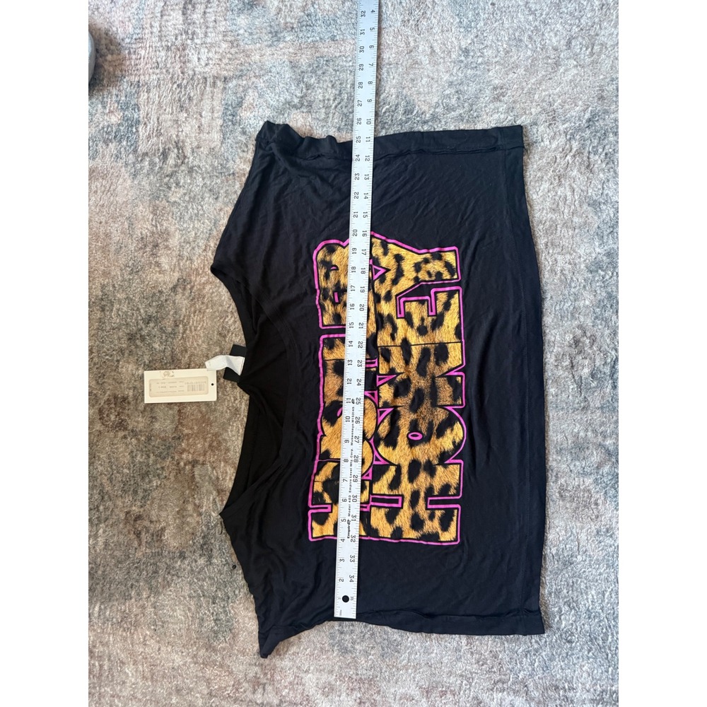 Y2K Hustler‎ Honey Graphic Crop Top Black Leopard Print Pink Logo Off Shoulder L - Picture 3 of 7